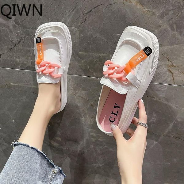

slippers leather toe cap half-drag women's shoes color outer wear sandals lazy muller flat support outdoor, Black