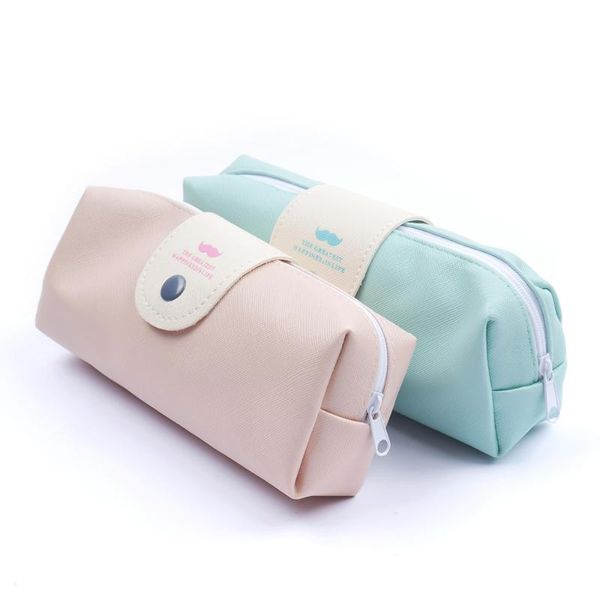 

storage bags beard moustache pure color leather pencil case girl cosmetic bag purse