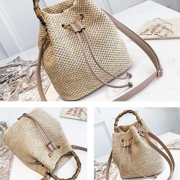 

waist bags 2021 summer bag for women rattan beach straw bucket ladies female handmade weaving shoulder handbag