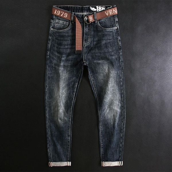 

men's jeans european american fashion men retro black blue elastic slim vintage designer casual denim pants