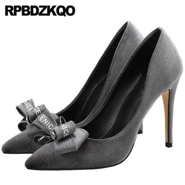 

dress shoes 11 43 women black closed toe high heels size 33 velvet gray footwear pointed plus extreme thin party 3 inch pumps 12 44