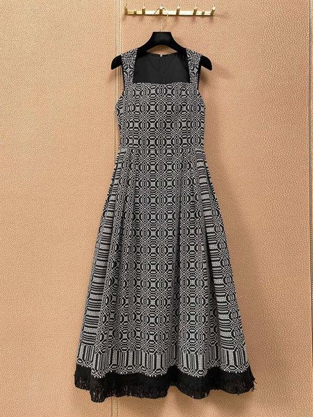 

summer women luxury flower prints jacquard sleeveless vest tassel dress gdnz 1.20 casual dresses, Black;gray