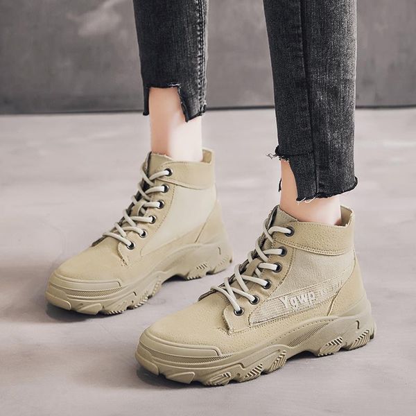 

boots women girl snow korean british style woman suede sneakers casual high women's boot trend botas mujer 2021, Black
