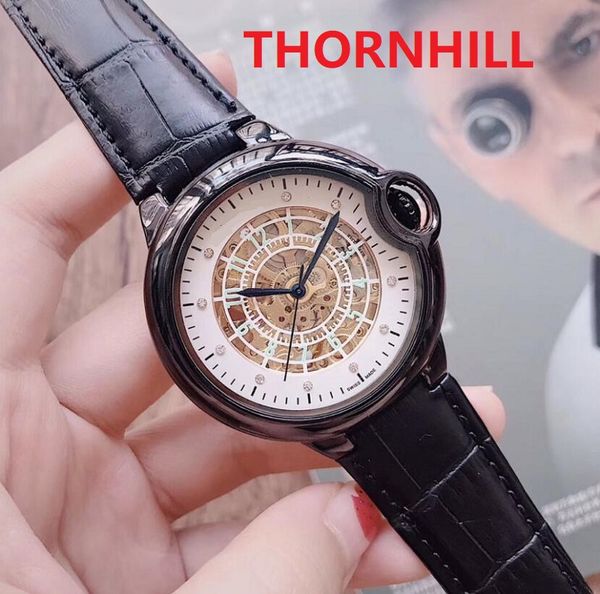 

luxury black brown genuine leather skeleton dial designer watches mens mechanical 2813 automatic movement sports self-wind wristwatches nice, Slivery;brown