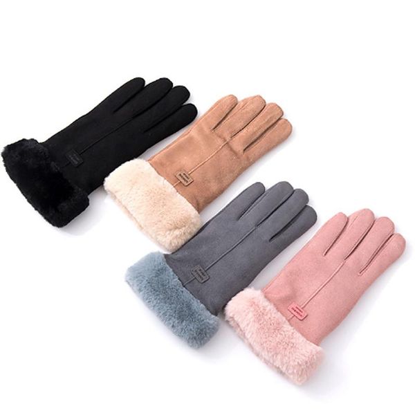 Перчатки без пальцев Зимние женские замши пять пальцев плюс бархатный сенсорный экран случайные корейский теплый