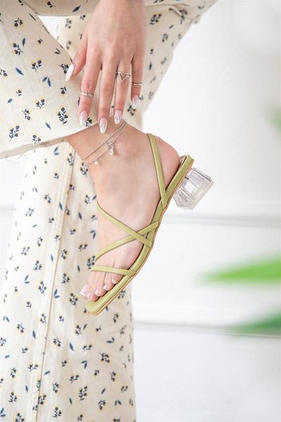 

sandals female peanut green manny heels stubby toe transparent heel, Black