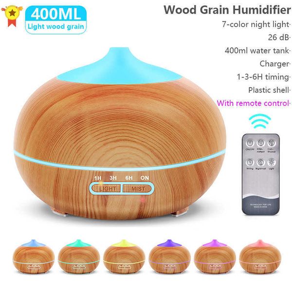 400ml aroma difusor de óleo essencial Ultrasonic ar humidificador Xiomi elétrico com controle remoto usado para casa 210724