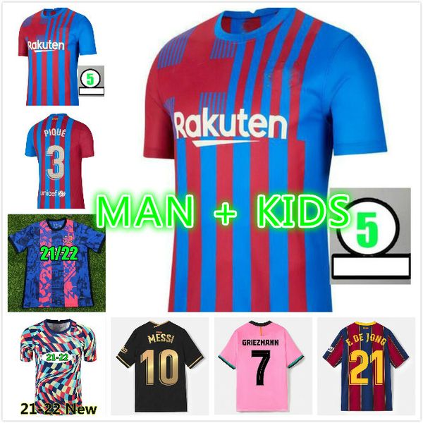 

soccer jersey barca 20 21 22 camiseta de futbol ansu fati 2021 2022 messi griezmann f.de jong maillots football shirt men kids kit, Black;yellow