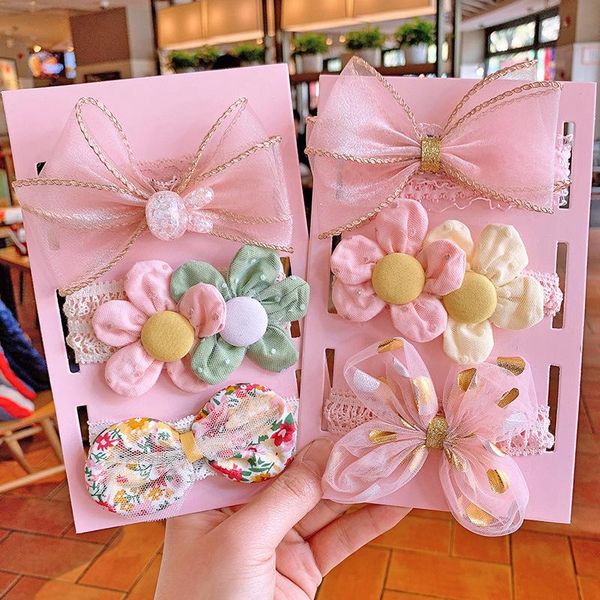 

3pcs/set sweet baby headbands cute bows flower elastic princess girls hair bands infant toddler accessories, Slivery;white