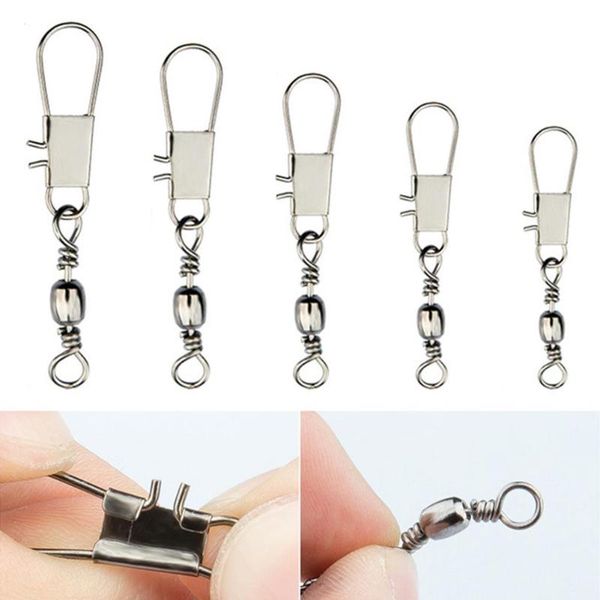 

10pcs bearing rolling metal fishing connector swivels interlock with snap fishhook lure tool hooks