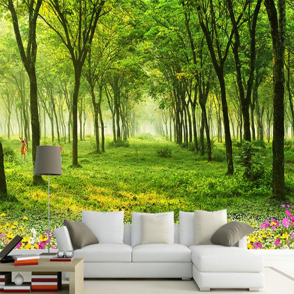 Carta da parati murale personalizzata di qualsiasi dimensione Carta da parati 3D Natura Paesaggio Albero verde Foto Carta da parati Soggiorno TV Divano Sfondo Murales Decor