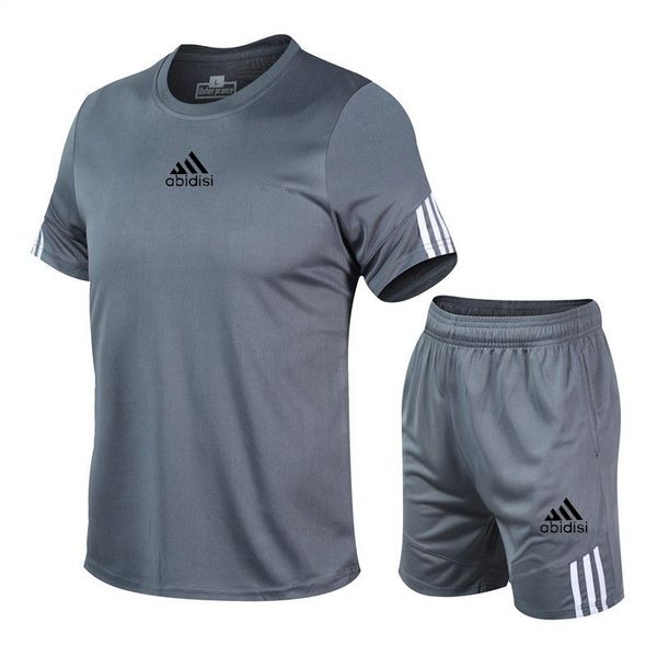 

2021 summer men's short sleeve shorts set mesh o-neck sportswear brand running fitness training clothes, White;black
