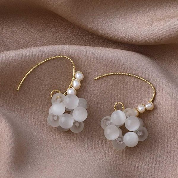 

dangle & chandelier 2021 korean opal stone ball freshwater pearl earrings for women fashion jewelry grape shape oorbellen brincos, Silver