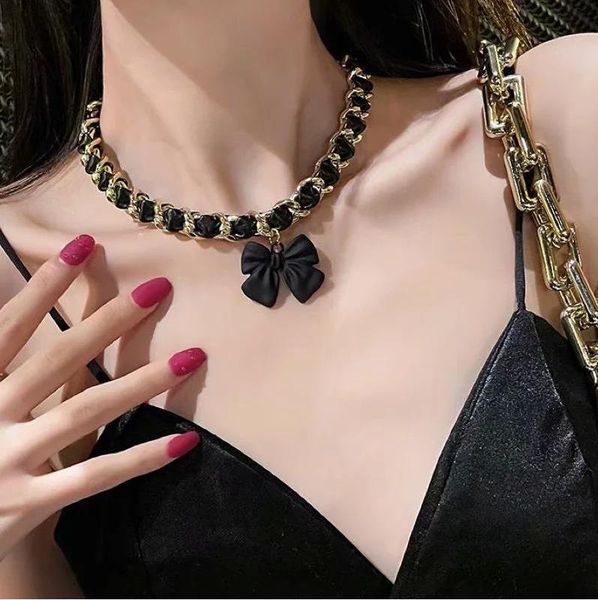 

arrival bowknot short interspersed necklaces with leather rope wide chain fashionable accessories jewelry necklace, Silver