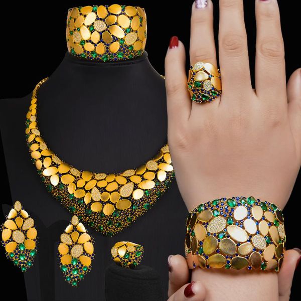 

earrings & necklace godki bling sequins luxury africa dubai jewelry sets for women wedding party zircon bridal set gift, Silver