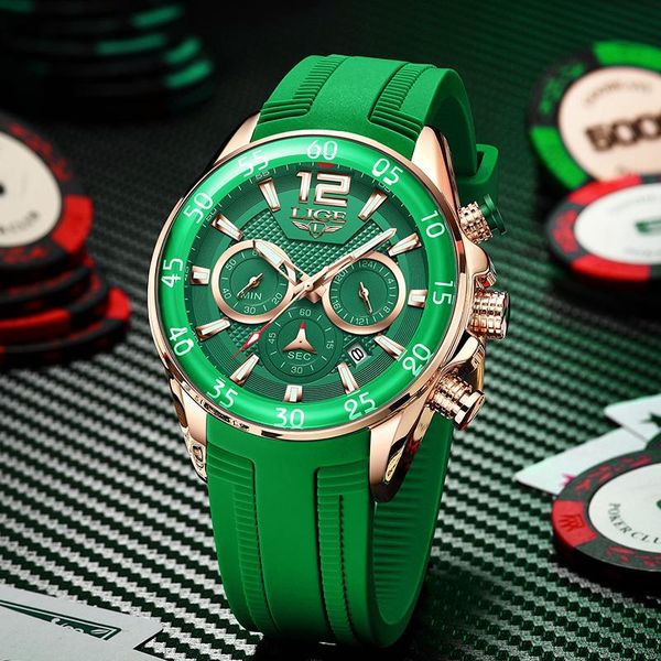 

wristwatches 2022 lige fashion mens watches silicone sports watch men quartz clock waterproof relogio masculino, Slivery;brown