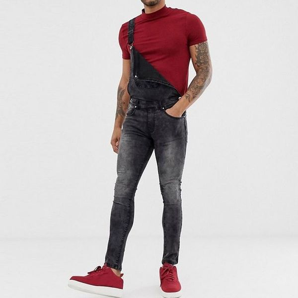 

men's pants adisputent men jeans sling loose denim overalls jean trousers homme rompers 2021 fashion male pantalones, Black