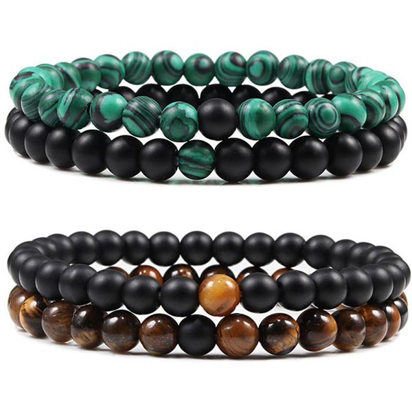 

beaded, strands 2pcs/set elastic bracelet turquoises 6mm beads jewelry natural stone spacer rope bracelets&bangles for men/wome, Black