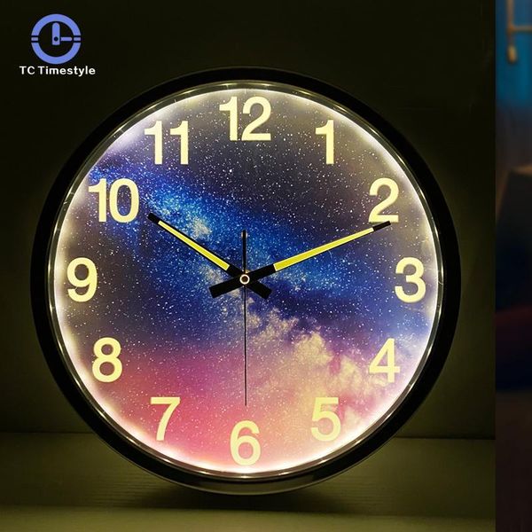 

wall clocks 14 inches clock modern design nordic luminous decoration silent night lights glowing sound control
