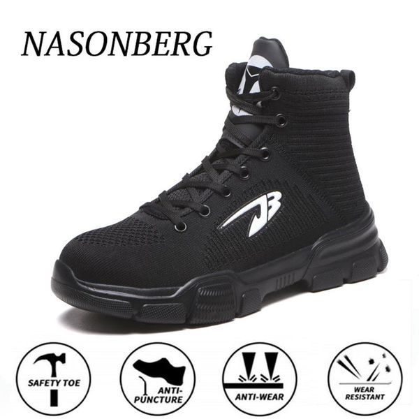 

boots nasonberg safety men women work breathable anti-smashing shoes lightweight steel toe cap construction, Black