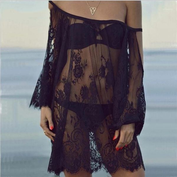 

women's swimwear saida de praia 2021 beach cover up pareo playa coverup dress vestido livre swimsuit wear lace women beachwear, White;black
