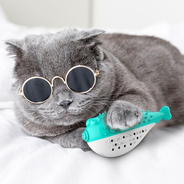 

cat toys interactive fish shape toothbrush refillable pet supplies teeth chew cleaner brushing toy