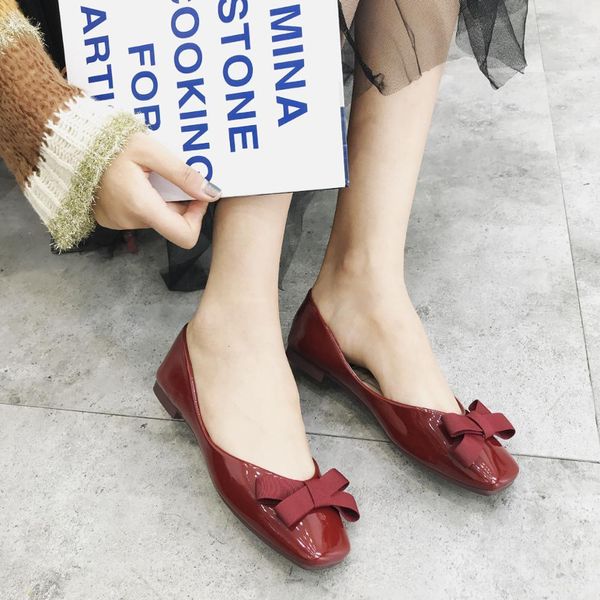 

dress shoes moccasions patent leather stretch fabric bow-knot flats women slip on loafers shallow single soft bottom nude ballet scxk, Black