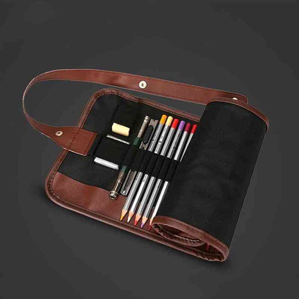 

1pc retro canvas cosmetic bags artists pencil case 24 holes brush pen pouch for artist students makeup office
