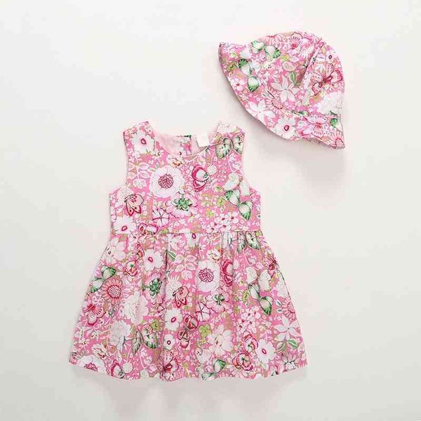 

children's 2021 summer baby girl floral skirt pure cotton send hat princess dress thin, Red;yellow