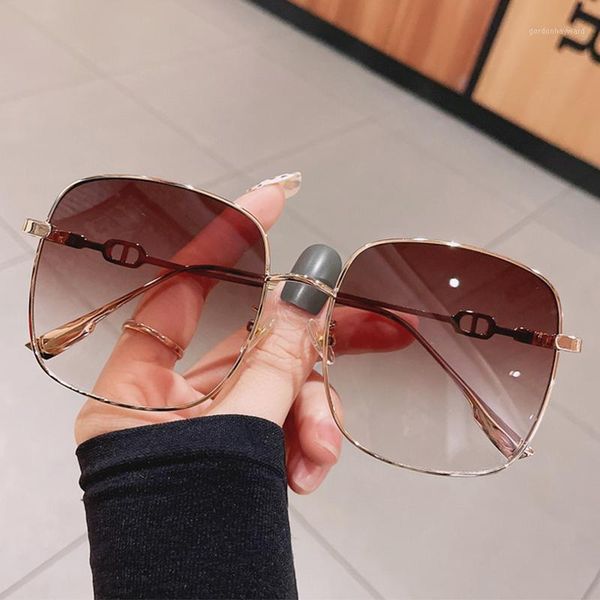 

sunglasses fashion square gradient women metal brown sun glasses classic retro big shades fit round face, White;black