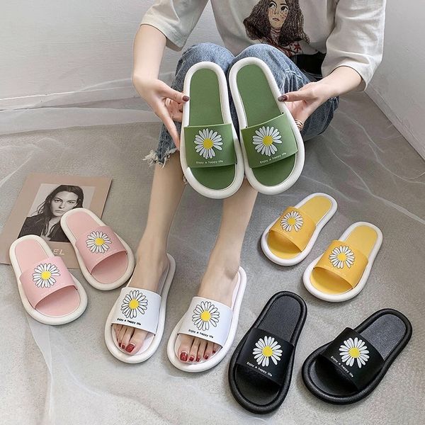 

luxury slippers net red daisy soft bottom sandals summer women's bath slippers lovely wear flip flops, Black