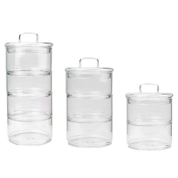 

multi layers glass storage tank stackable snack storage box sealed grains nuts can kitchen container/