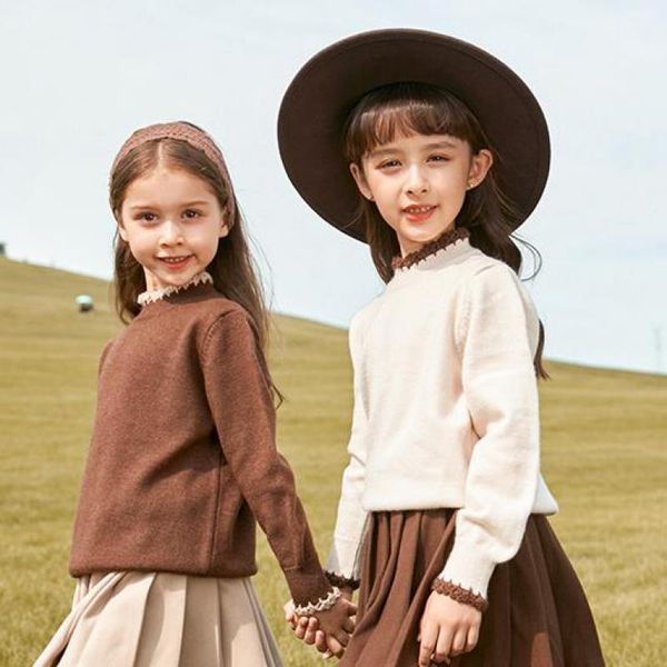 

pullover fashion lace turtleneck sweater for girls autumn winter soft cotton thermal warm bottoming knitwear children casual clothes, Blue