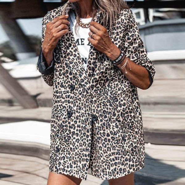 

women's tracksuits summer long-sleeved suit + shorts fashion casual leopard print suit mid-length jacket leisure shorts kx2o, Gray