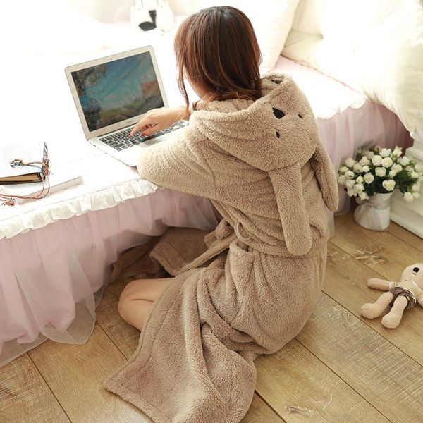 

women's sleepwear women cute long ears dog hooded bathrobe autumn winter soft lazy home wear robes female ladies sweet warm dressing go, Black;red