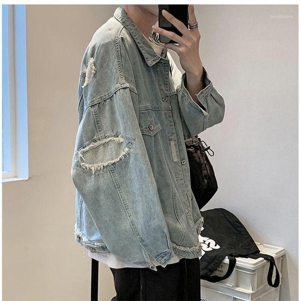 

men's jackets godlikeu summer hole street jean coat spring autumn korean trend clothes cowboy denim ripped jacket, Black;brown