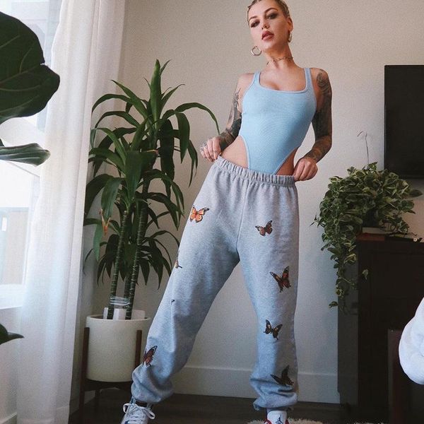 

women's pants & capris butterfly print loose sweatpants hip hop trousers women dance cool stretch high waist streetwear jogger pocket b, Black;white