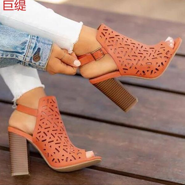 

sandals women gladiator buckle strap high heel shoes fashion black and brown color spring autumn large size