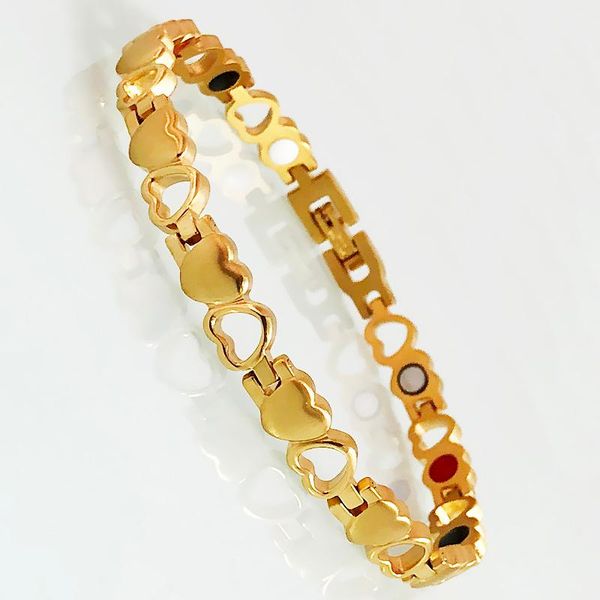 

link, chain women's gold color stainless steel bracelet heart shape armband germanium health care magnetic lady wristband femme jewelry, Black