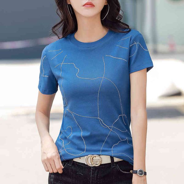 

women's t-shirt mujer 2021 t-shirts short sleeves women tshirt cotton thin t-shirt women's clothes women's vetement diamonds, White
