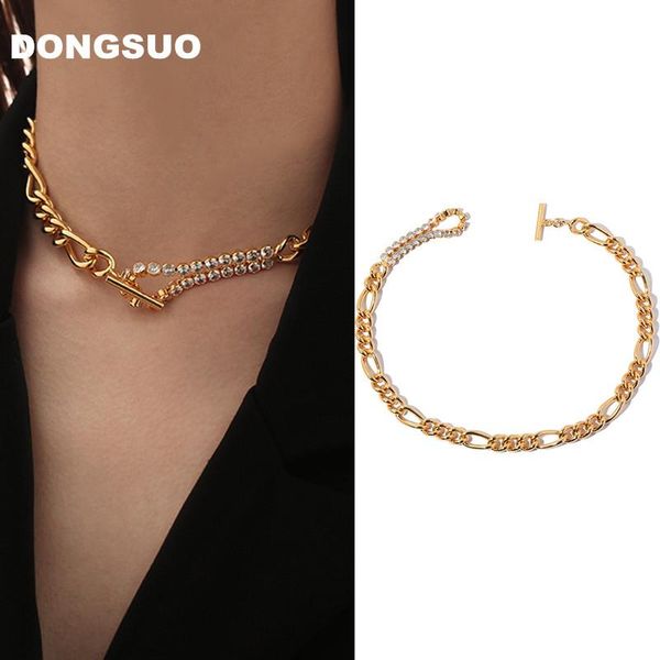 

dongsuo brand elegant setting zircon diamond chains chokers necklace women 18k gold plated stainless steel fashion jewelry, Silver