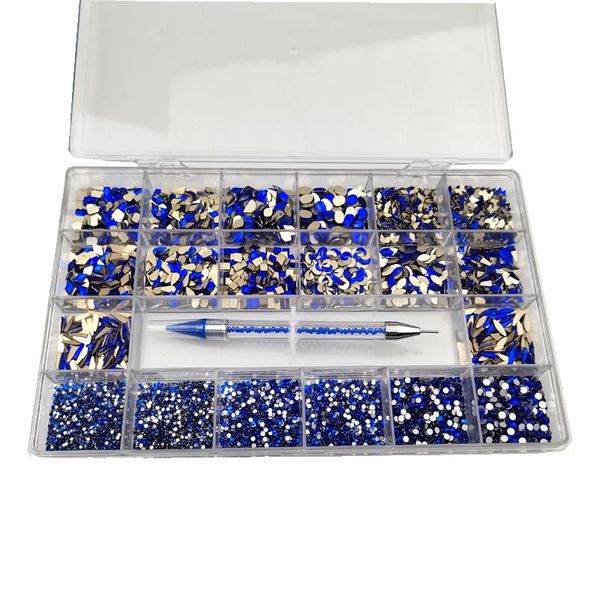 

nail art decorations 10040pcs super set mix size crystal ab rhinestones drill pen various shapes 3d nails accessories ss4-12, Silver;gold