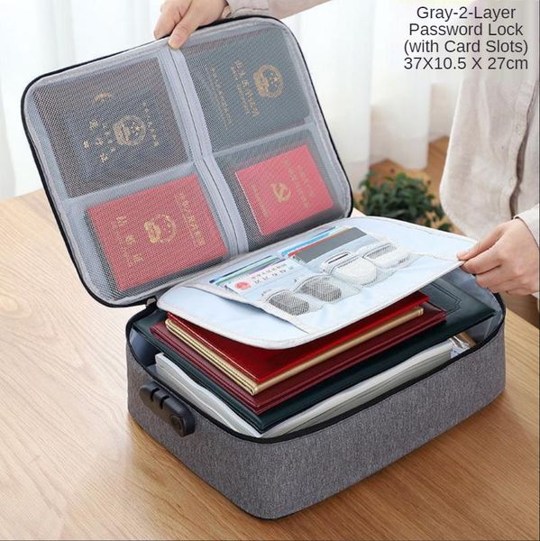 

large capacity multi-layer document tickets passport storage bag certificate file organizer case home travel briefcase with lock bags