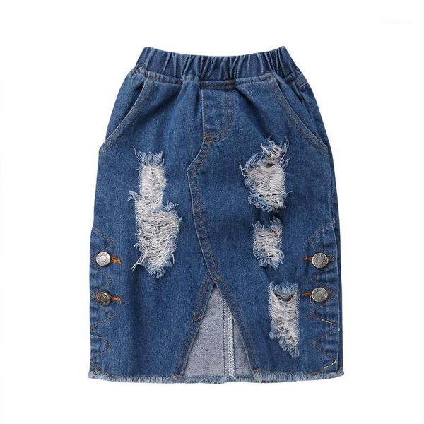 

skirts toddler kids girls summer ripped clothes short denim hole 1-6y1, Blue