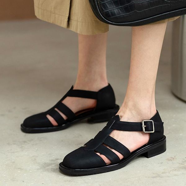

women pumps square high heel shoes platform buckle round toe all match out door black sandals size 34-40