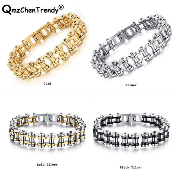 

link, chain stainless steel mens punk bangle biker bicycle cuff motorcycle bracelet bangles trendy jewelry brace lace 21.5cm*1.2cm, Black