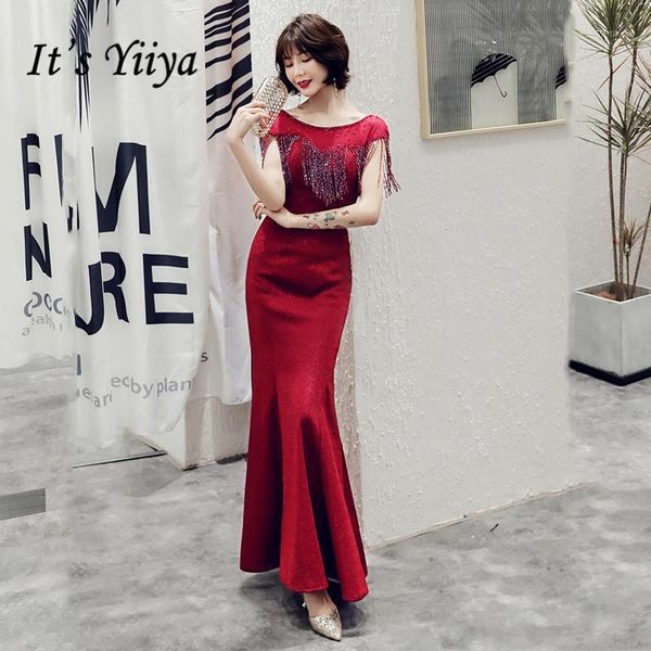 

party dresses evening dress mermaid br294 elegant burgundy beading tassel long 2021 o-neck lace up vestido de fiesta1, White;black
