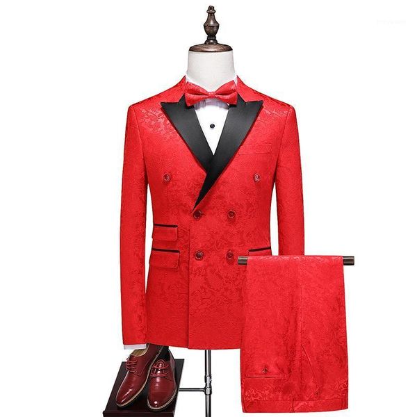 

men's suits & blazers red wedding 2 pieces men suit marriage party double breasted slim fit jacquard printed trouser set groomsman 6xl/, White;black