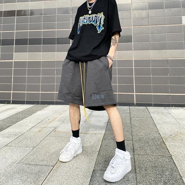 

men's shorts elastic band embroidered logo letter solid color retro casual loose drawstring five-point pants, White;black