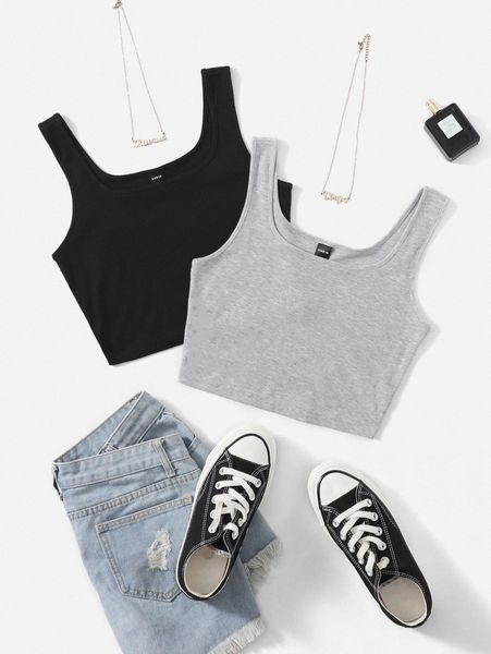 

2 pack rib-knit tank v1bn#, White